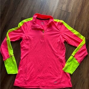 Brooks brand neon pink and yellow long sleeve running top